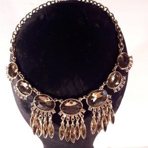 Costume Jewelry Statement Necklace Gold and Smoky Amber